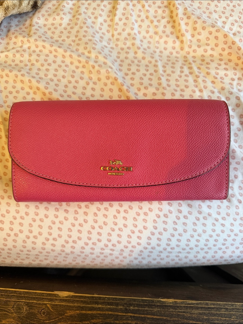 Coach Pink Leather Flap Wallet with Gold Logo